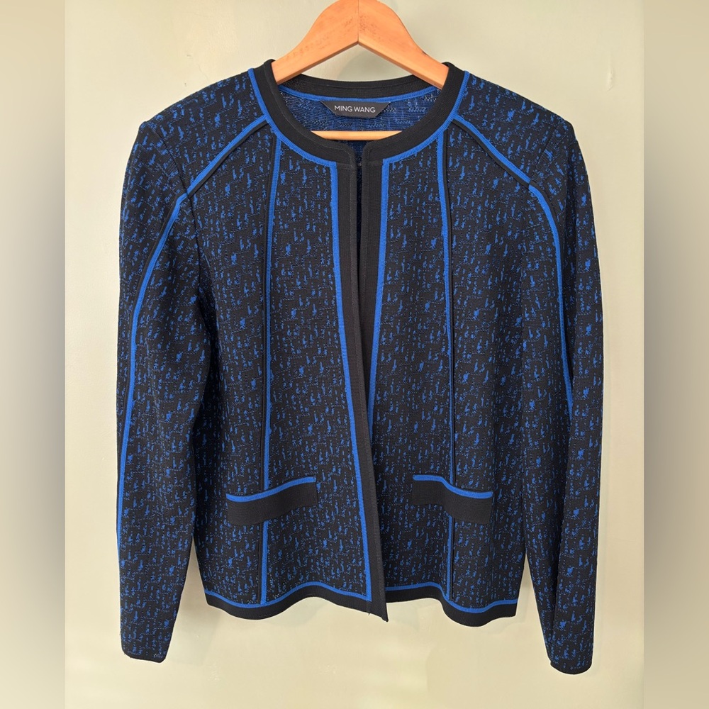 Ming Wang XL Blue and Black Cardigan Jacket